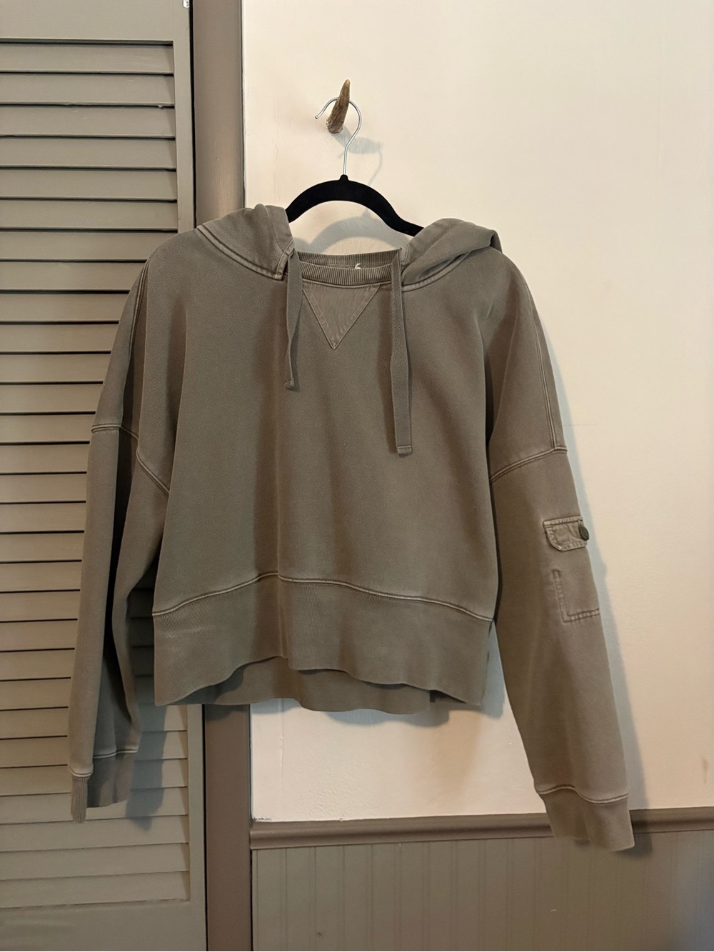 Frame Denim Olive Green Cropped Hoodie Sweater